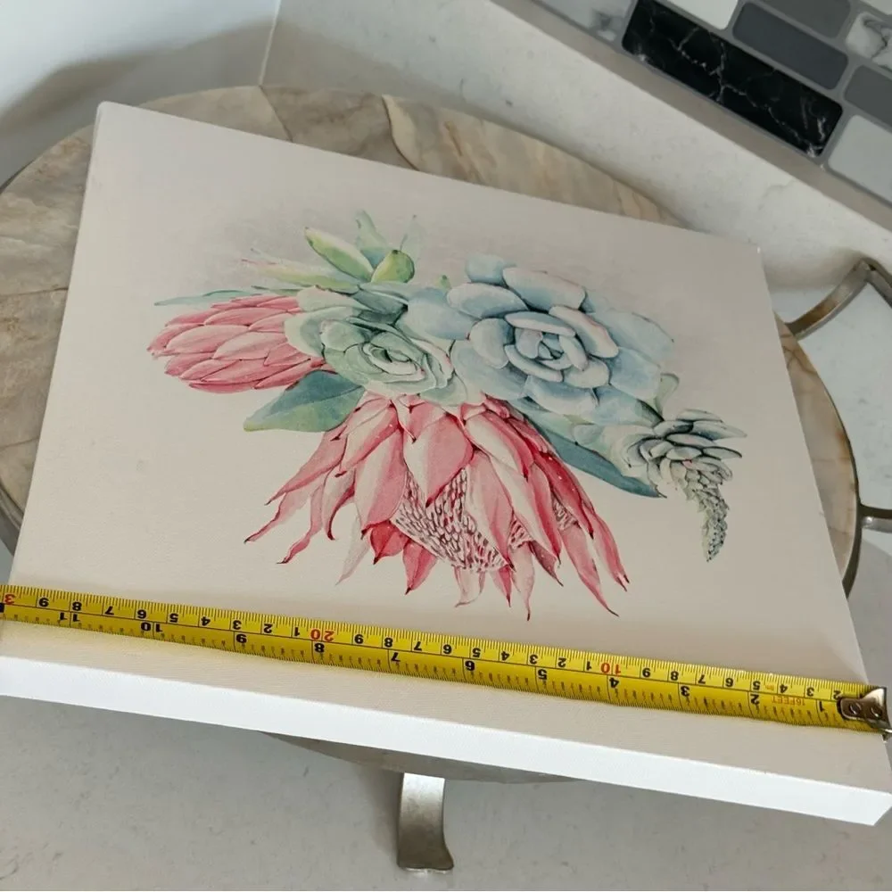 Floral Canvas Art with Pink and Blue Succulents